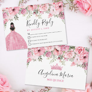 Floral Blush Rosa Quinceanera Antwortkarte RSVP Karte