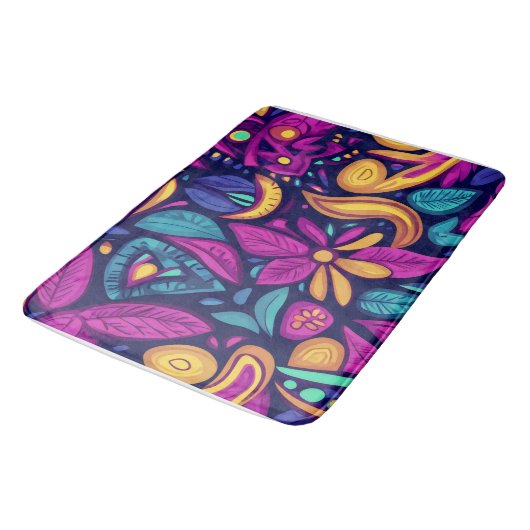 Floral Boho Abstrakt farbig Badematte (Schrägansicht)