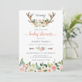 Floral Boho Antler Blush Chic Arrows Baby Dusche Einladung (Stehend Vorderseite)