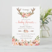 Floral Boho Antler Blush Chic Arrows Baby Dusche Einladung (Stehend Vorderseite)