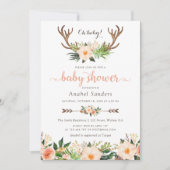 Floral Boho Antler Cactus Succulents Baby Shower Einladung (Vorderseite)