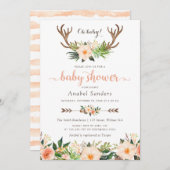 Floral Boho Antler Cactus Succulents Baby Shower Einladung (Vorne/Hinten)
