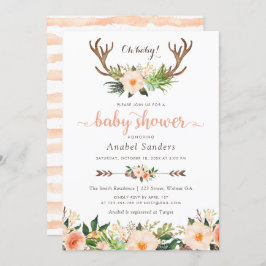 Floral Boho Antler Cactus Succulents Baby Shower Einladung
