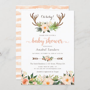Floral Boho Antler Cactus Succulents Baby Shower Einladung