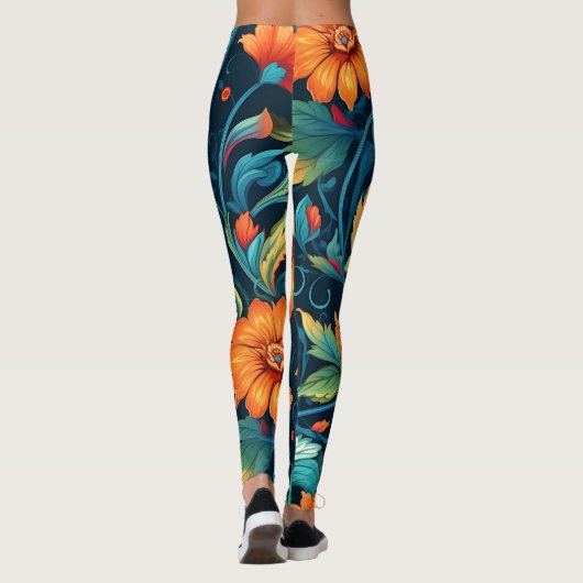Floral Boho Art Pattern Leggings (Rückseite)