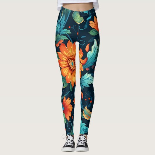 Floral Boho Art Pattern Leggings (Vorderseite)