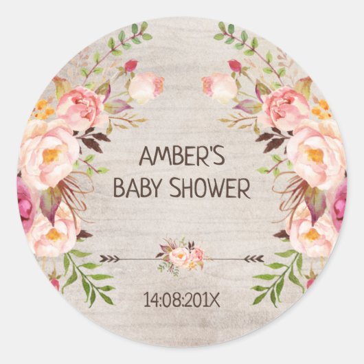 Floral Boho Babyaufkleber Runder Aufkleber (Vorderseite)