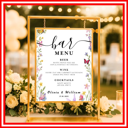 Floral Boho Bar Menu Wedding Signature Drink Poster