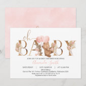 Floral Boho Bären Balloons Word Baby Dusche Einladung (Vorne/Hinten)