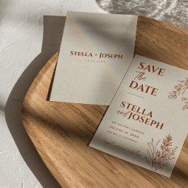 Floral Boho Beige Terracotta Herbal Moderne Hochze Save The Date