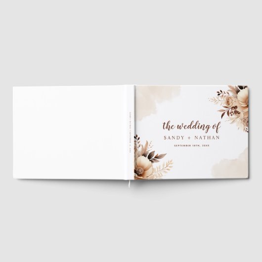 Floral Boho Beige Wedding Gästebuch (Voll)