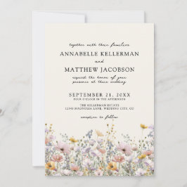 Floral Boho Beige Wildflower Wedding Einladung