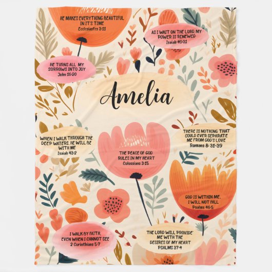 Floral Boho Bibel Verses Affirmation with name Fleecedecke (Vorderseite)