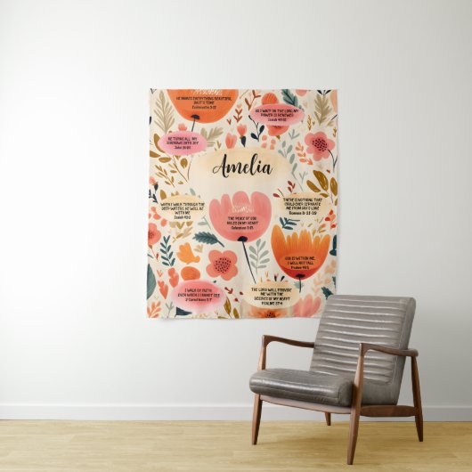 Floral Boho Bibel Verses Affirmation with name Wandteppich (Beispiel)