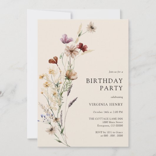 Floral Boho Birthday Einladung (Vorderseite)