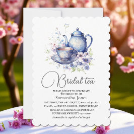 Floral Boho Blue Tea Pot Party Bridal Shower Einladung