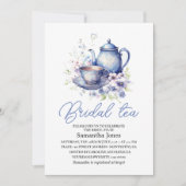 Floral Boho Blue Tee Pot Party Brautparty Einladung (Vorderseite)