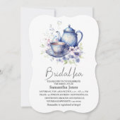 Floral Boho Blue Tee Pot Party Brautparty Einladung (Vorderseite)