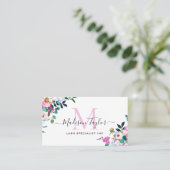 Floral Boho Blush Pink Peony Botanic Monogram Visitenkarte (Stehend Vorderseite)
