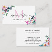 Floral Boho Blush Pink Peony Botanic Monogram Visitenkarte (Vorne/Hinten)