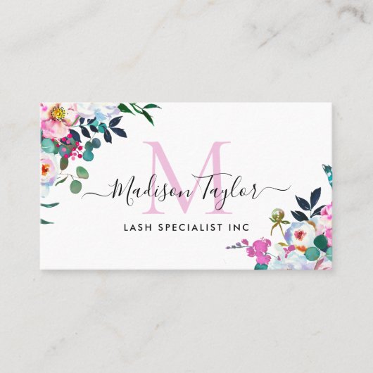 Floral Boho Blush Pink Peony Botanic Monogram Visitenkarte (Vorderseite)