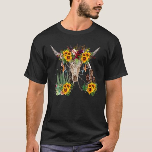 Floral Boho Bull Skull Leopard Wüste Cactus Weste T-Shirt (Vorderseite)