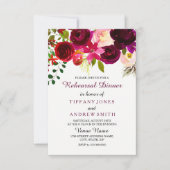 Floral Boho Burgundy Red Wedding Probe Dinner Einladung (Vorderseite)