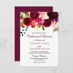 Floral Boho Burgundy Red Wedding Probe Dinner Einladung
