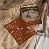 Floral Boho Burnt Orange Terracotta Herbal Wedding Einladung