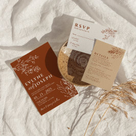 Floral Boho Burnt Orange Terracotta Herbal Wedding Einladung