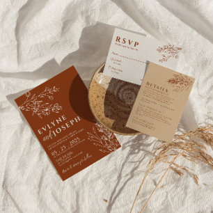 Floral Boho Burnt Orange Terracotta Herbal Wedding Einladung