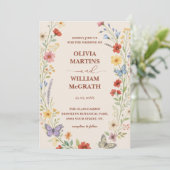 Floral Boho Burnt Orange Terracotta Wedding Einladung (Stehend Vorderseite)