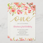 Floral Boho Calligraphy Baby Girl Erster Geburtsta Einladung (Vorne/Hinten)