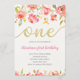 Floral Boho Calligraphy Baby Girl Erster Geburtsta Einladung