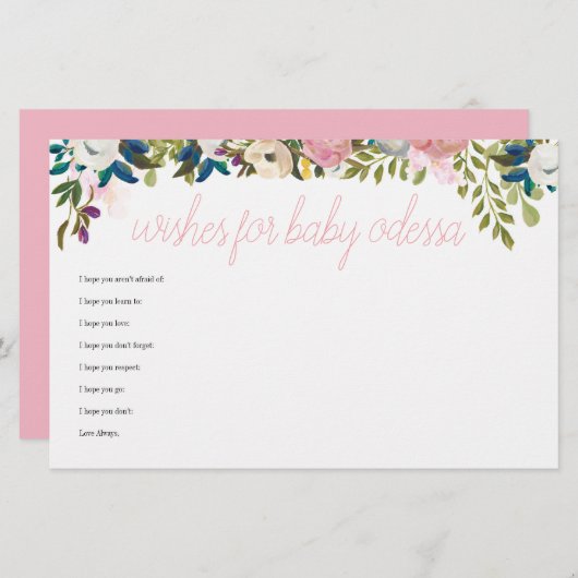 Floral Boho Chic Baby Duschgel Wünsche für Baby (Vorne/Hinten)