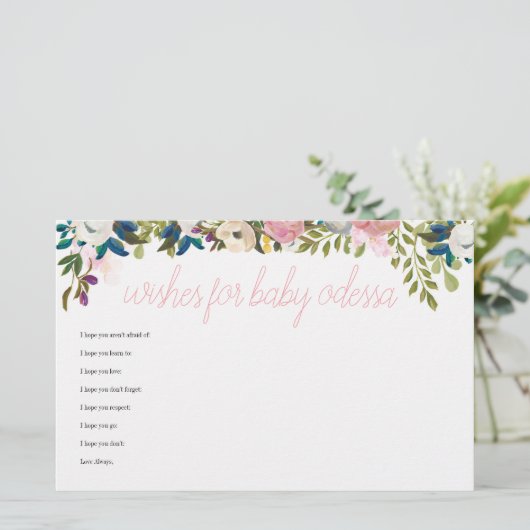 Floral Boho Chic Baby Duschgel Wünsche für Baby (Stehend Vorderseite)