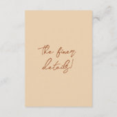Floral Boho Chic Cream Terracotta Wedding Details Begleitkarte (Rückseite)