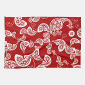 Floral Boho Chic Peacock Elegante Hochzeit in Rot- Küchentuch (Horizontal)