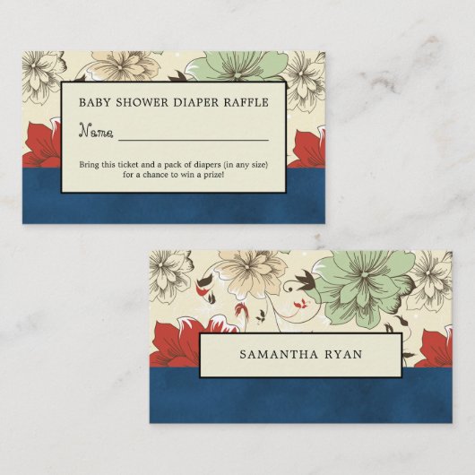 Floral-Boho-Chic, Windeln-Raffel-Ticket Begleitkarte (Vorne/Hinten)