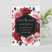 Floral Boho Crimson Red Wedding Save The Date (Stehend Vorderseite)