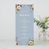 Floral Boho Dusty Blue Wedding Menu Menükarte (Stehend Vorderseite)