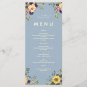 Floral Boho Dusty Blue Wedding Menu Menükarte (Vorderseite)