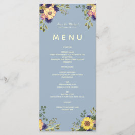 Floral Boho Dusty Blue Wedding Menu Menükarte
