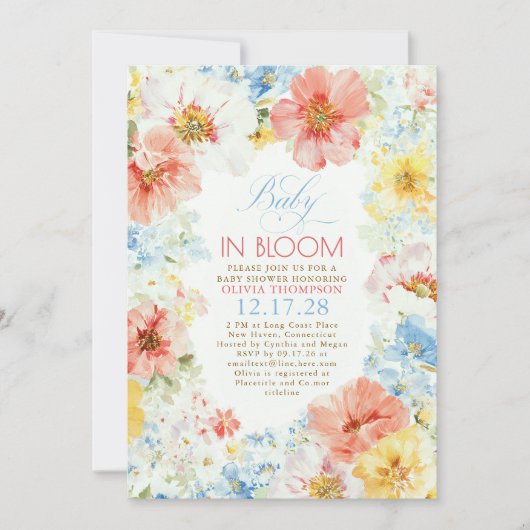Floral Boho Elegant Baby in Bloom Baby Shower Einladung (Vorderseite)