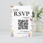 Floral Boho Elegante Wildblume QR Code Hochzeit RSVP Karte (Stehend Vorderseite)