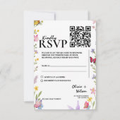 Floral Boho Elegante Wildblume QR Code Hochzeit RSVP Karte (Rückseite)
