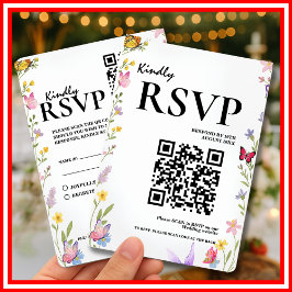 Floral Boho Elegante Wildblume QR Code Hochzeit RSVP Karte