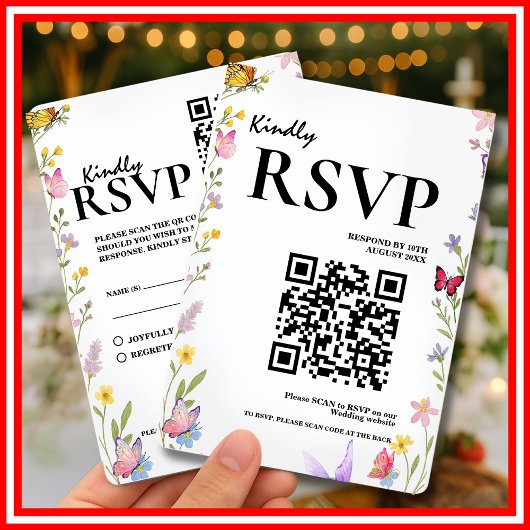 Floral Boho Elegante Wildblume QR Code Hochzeit RSVP Karte