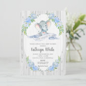 Floral Boho Elephant Baby Shower Einladung Junge (Stehend Vorderseite)