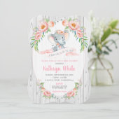 Floral Boho Elephant Baby Shower Invasion Girl Einladung (Stehend Vorderseite)